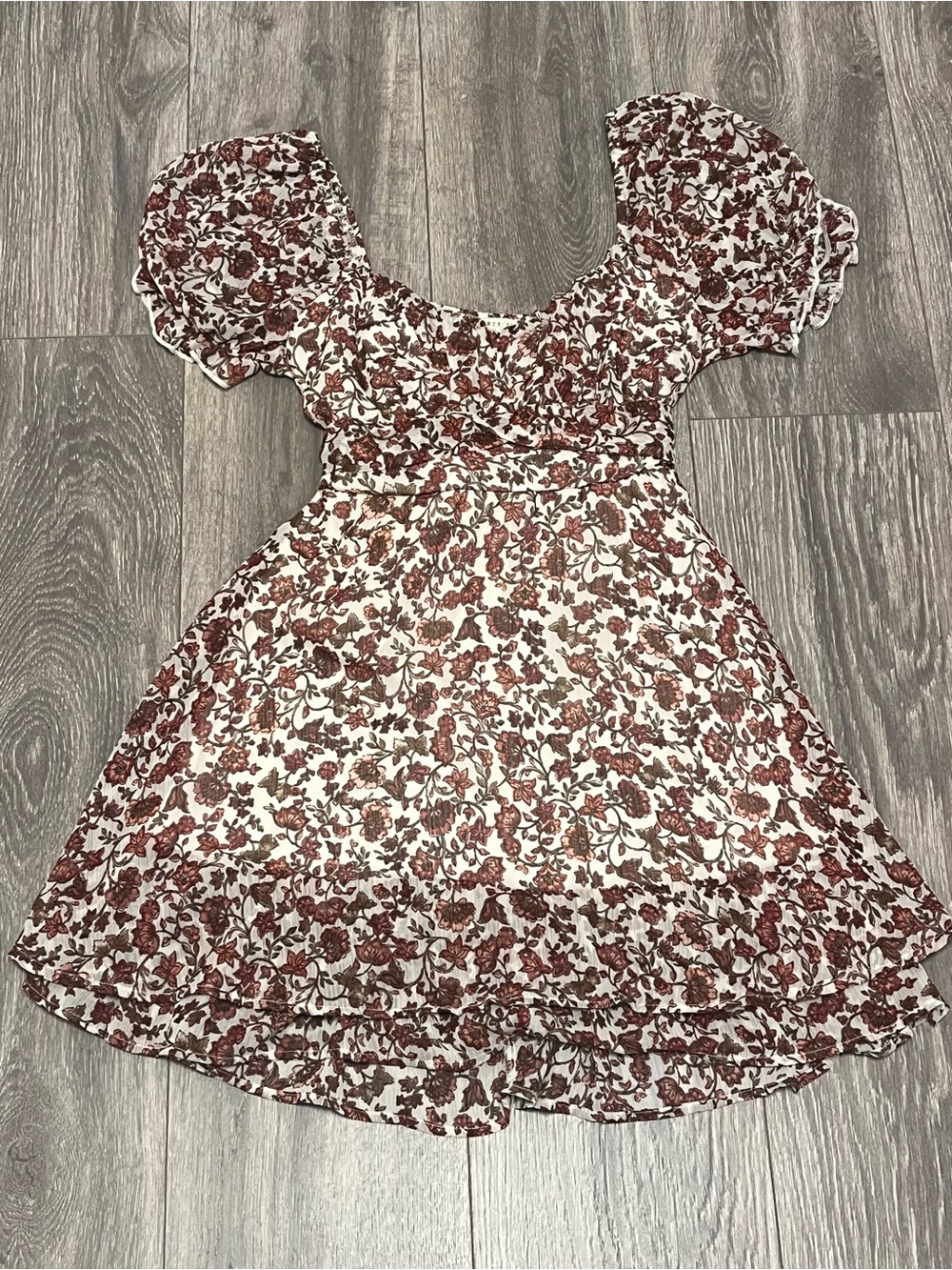 Thirty Thirty Floral Tiered Mini Dress Cottagecore Ruffle Babydoll Dress - Picture 4 of 6